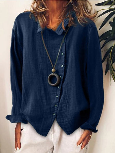 NTG Fad Navy / S Ladies cotton and linen loose solid color temperament shirt