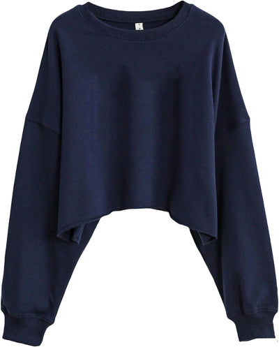 NTG Fad Navy / X-Small Amazhiyu Women’s Cropped Hoodie Pullover Long Sleeve Crewneck Crop Tops Oversize Fit