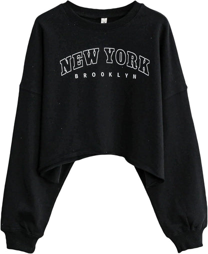 NTG Fad Ny-black / X-Small Amazhiyu Women’s Cropped Hoodie Pullover Long Sleeve Crewneck Crop Tops Oversize Fit