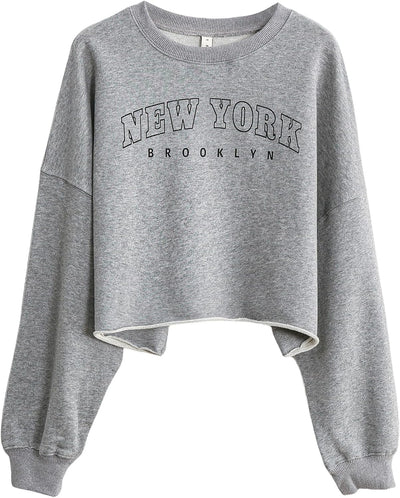 NTG Fad Ny-heather Grey / X-Small Amazhiyu Women’s Cropped Hoodie Pullover Long Sleeve Crewneck Crop Tops Oversize Fit
