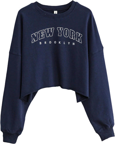 NTG Fad Ny-navy / Small Cropped Hoodie Pullover Crewneck Crop Tops Oversize Fit
