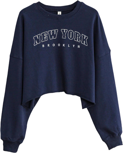 NTG Fad Ny-navy / Small Women’s Cropped Hoodie Long Sleeve Crewneck Crop Tops