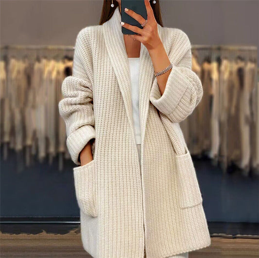 NTG Fad Off white / M Autumn and winter thickened V-neck loose sweater cardigan jacket