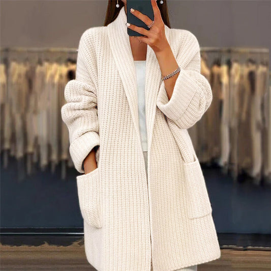 NTG Fad Off white / S Autumn and winter thickened V-neck loose sweater cardigan jacket