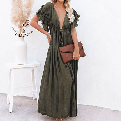 NTG Fad One Size / Army Green VACATION BUTTON ROPE DRESS