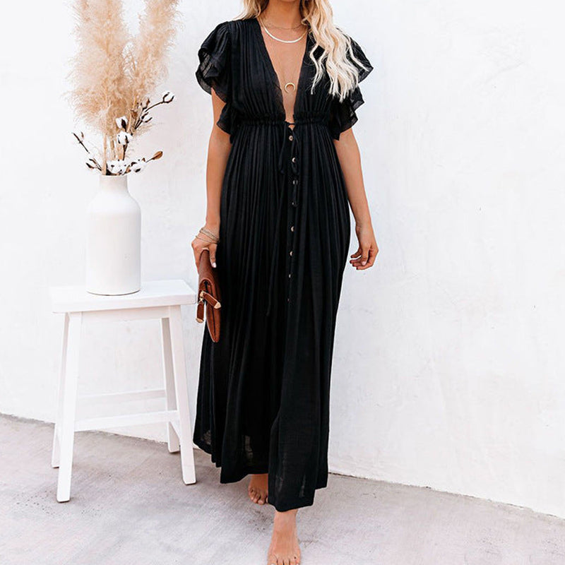 NTG Fad One Size / Black VACATION BUTTON ROPE DRESS