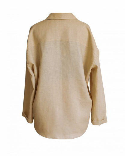 NTG FAD One size / Khaki Loose beige linen shirt-(Hand Make)