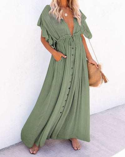 NTG Fad One Size / Light green VACATION BUTTON ROPE DRESS