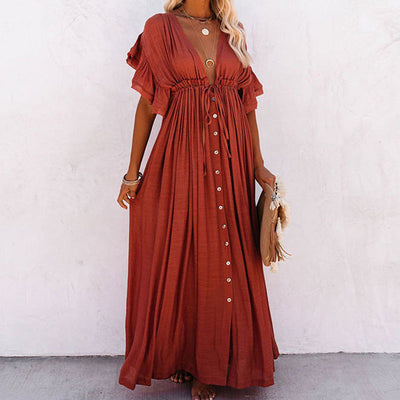NTG Fad One Size / Rust Red VACATION BUTTON ROPE DRESS