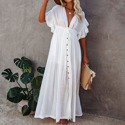 NTG Fad One Size / White VACATION BUTTON ROPE DRESS