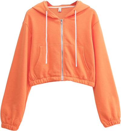 NTG Fad Orange / Medium Amazhiyu Women's Cropped Zip up Hoodie with Pockets Cinched Waist Crop Sweatshirt Jacket