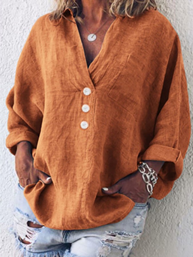 NTG Fad Orange / S Cotton Linen Lapel Loose Shirt
