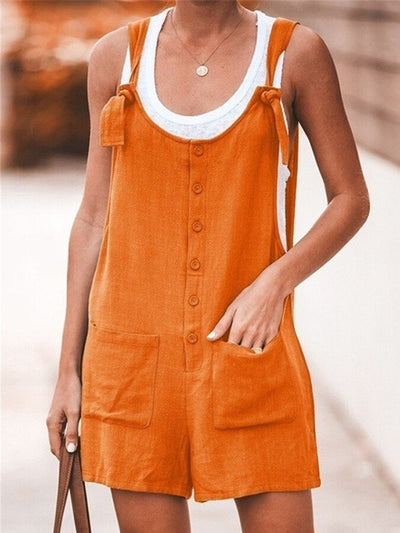 NTG Fad Orange / S Ladies Spring/Summer Solid Color Round Neck Button Loose Short Jumpsuit
