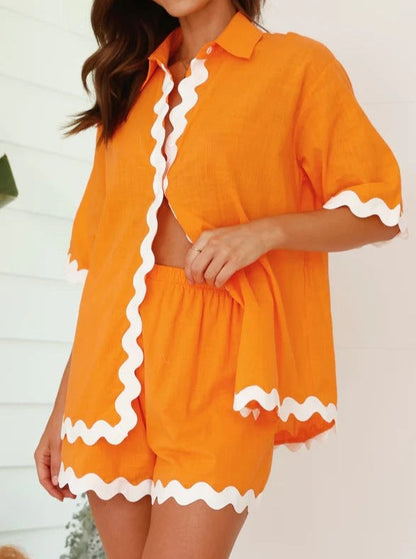 NTG Fad Orange / S Simple and fashionable short shirt casual suit