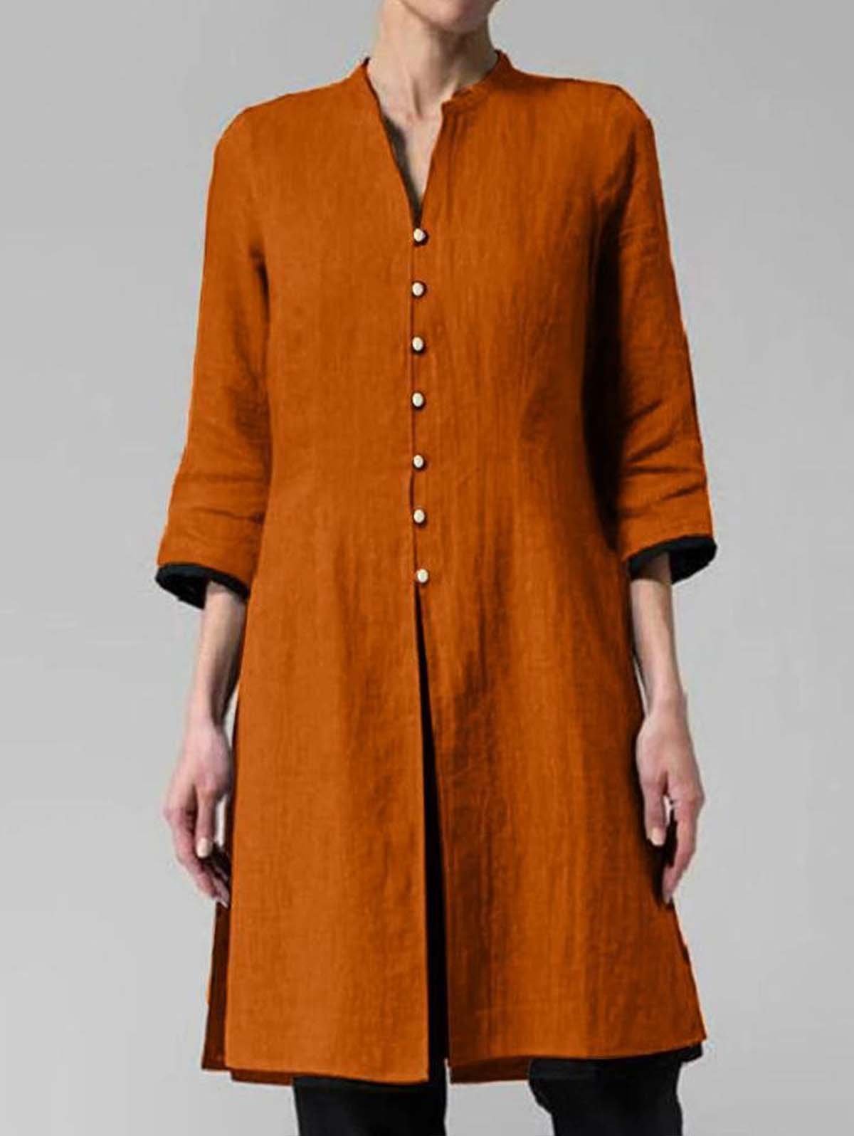 NTG Fad Orange / S Solid Color Irregular Cotton and Linen Long Shirt