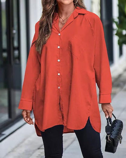 NTG Fad Orange / S Solid Color Long Sleeve Button Down Shirt Top