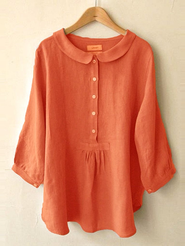 NTG Fad Orange / S Women's Cotton Linen Seven Sleeve Shirt