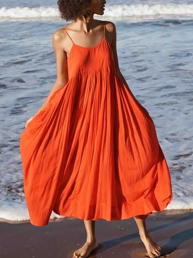NTG Fad Orange / S Women's Pure Color Sling Dress