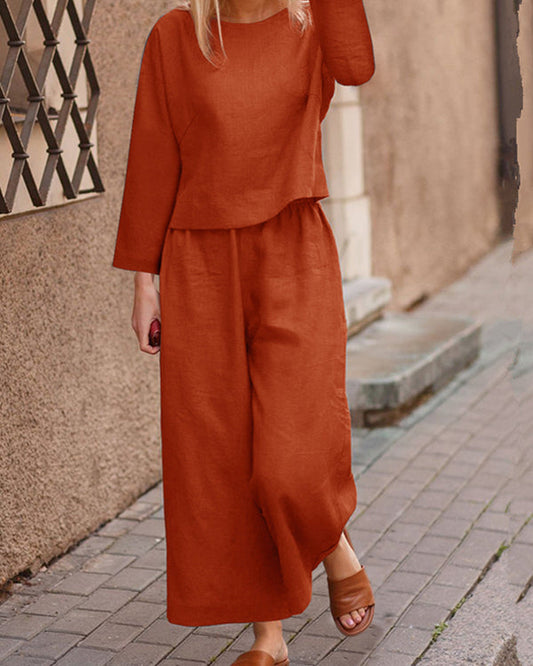 NTG Fad Orange / US6 Autumn Solid Color Top And Trousers Casual Suit