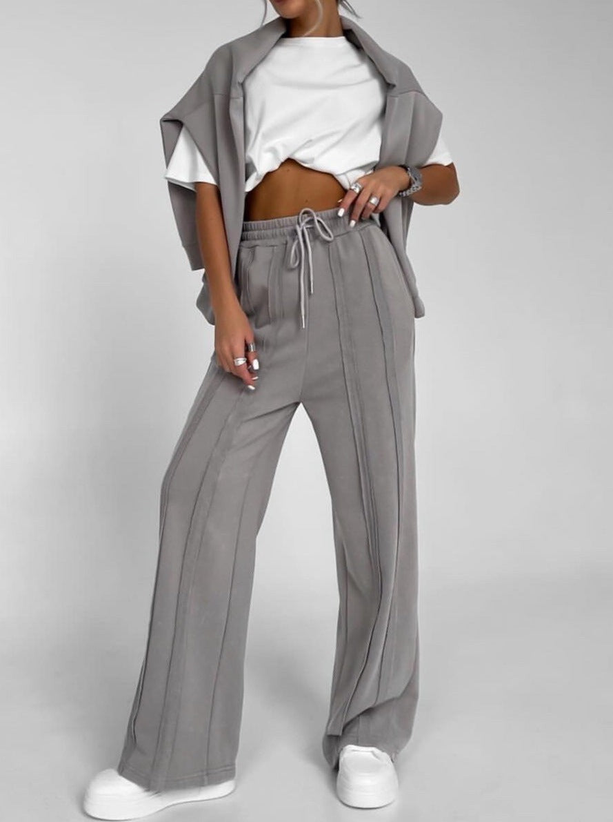 NTG Fad Pant Gray / S Casual drawstring patchwork straight-leg trousers