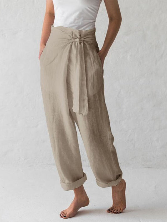 NTG Fad Pants Apricot / 3XL Cotton linen solid color high waist all-match pants