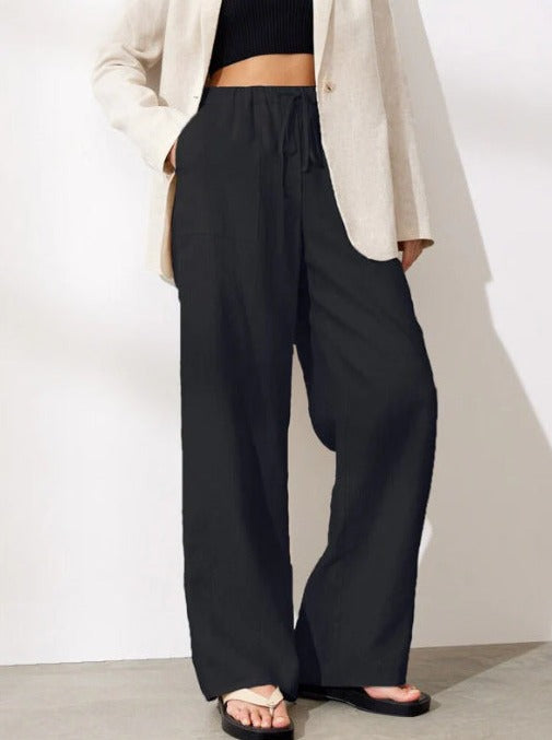 NTG Fad Pants Black / 5XL Linen Pocket Drawstring Casual Trousers