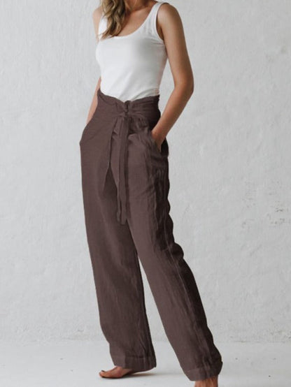 NTG Fad Pants Coffee / S Cotton linen solid color high waist all-match pants