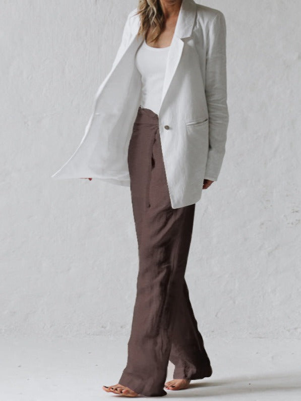 NTG Fad Pants Cotton linen solid color high waist all-match pants