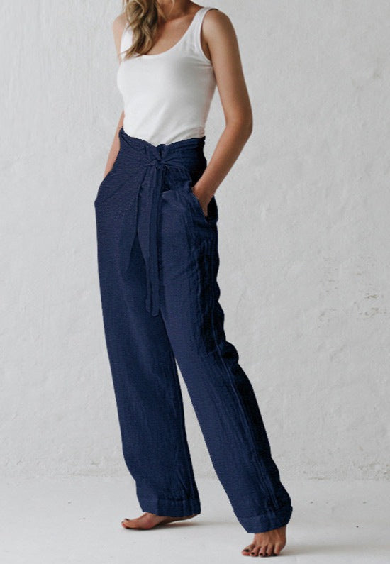NTG Fad Pants Dark Blue / 3XL Cotton linen solid color high waist all-match pants