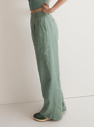 NTG Fad Pants Green / S Linen and cotton wide-leg pants-（Hand Made）