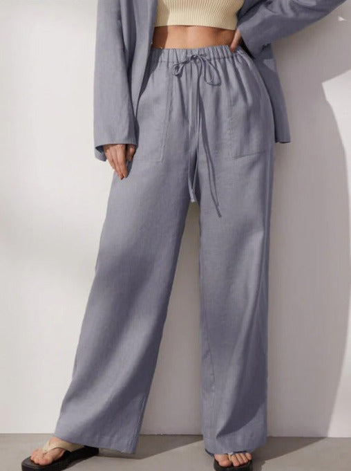 NTG Fad Pants Grey / S Linen Pocket Drawstring Casual Trousers