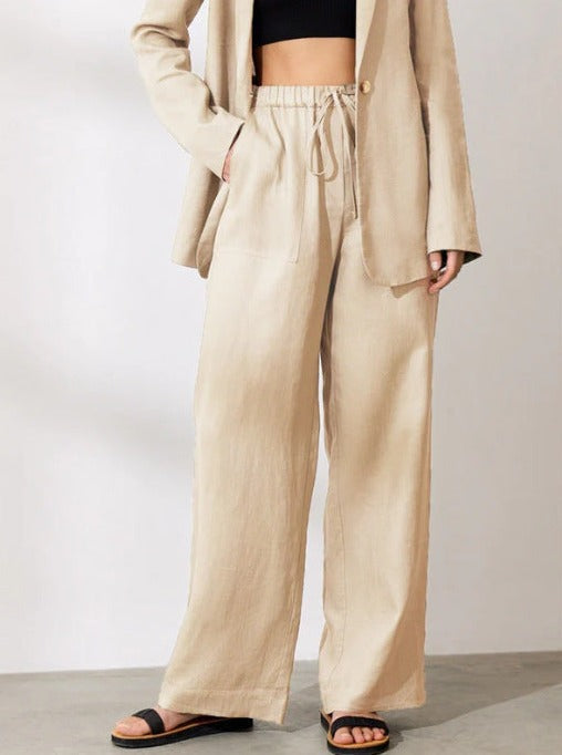 NTG Fad Pants Khaki / S Linen Pocket Drawstring Casual Trousers