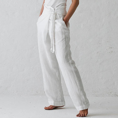NTG Fad Pants White / S Cotton linen solid color high waist all-match pants
