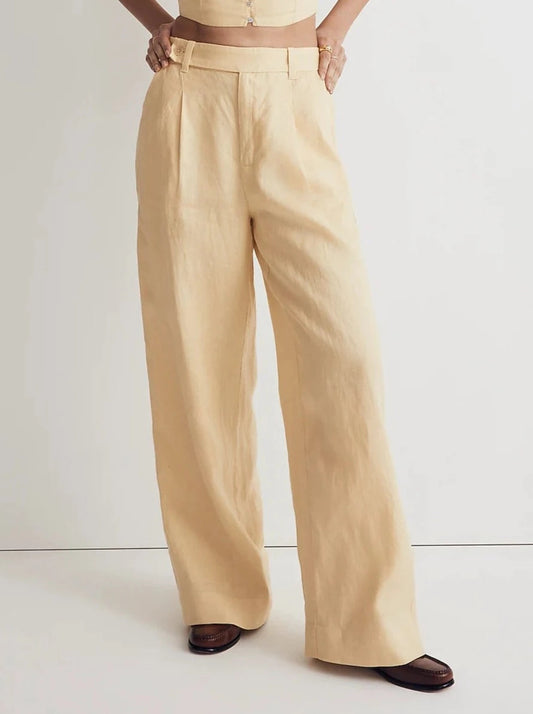 NTG Fad Pants Yellow / S Linen and cotton wide-leg pants-（Hand Made）