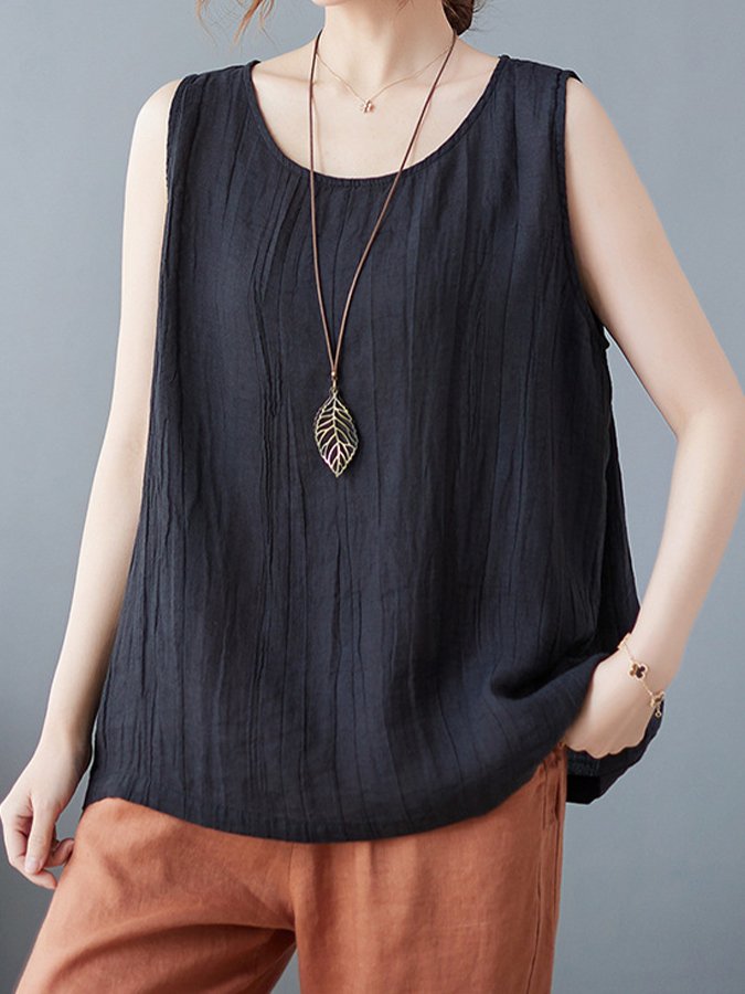 NTG Fad Picture 4 / M Women's Pure Color Sleeveless Cotton Linen Tee