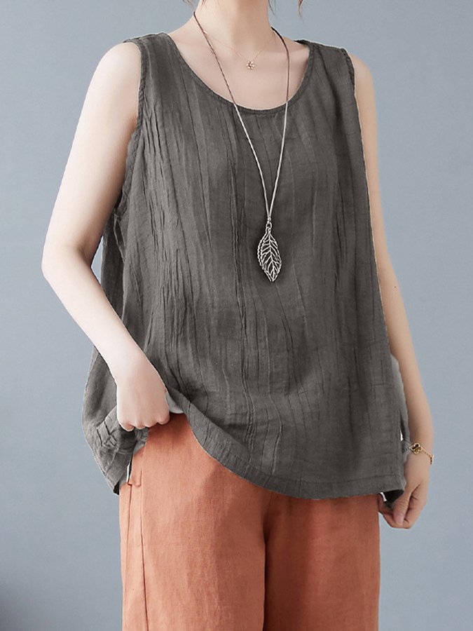 NTG Fad Picture 5 / M Women's Pure Color Sleeveless Cotton Linen Tee