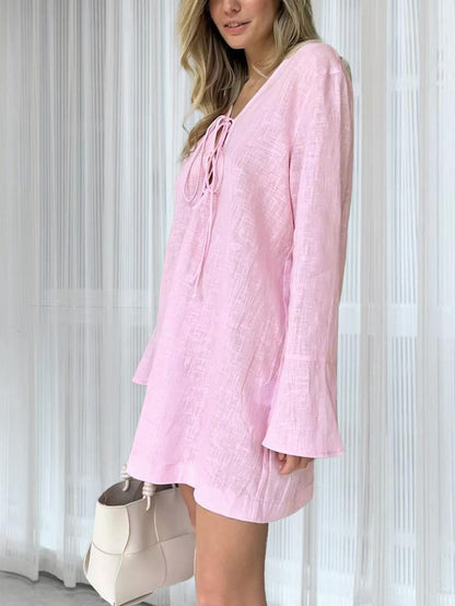 NTG Fad Pink Long-sleeved Tie Nightdress