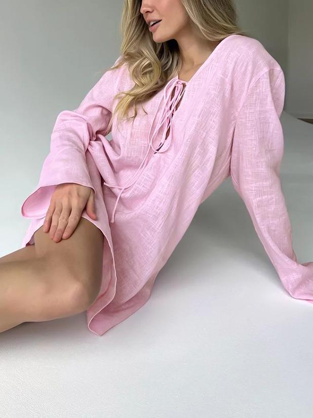 NTG Fad Pink Long-sleeved Tie Nightdress