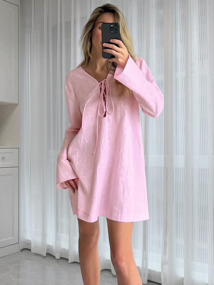 NTG Fad Pink Long-sleeved Tie Nightdress