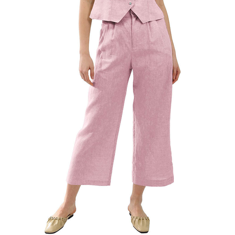 NTG Fad Pink / S 100% Linen Women Linen High Waisted Trousers