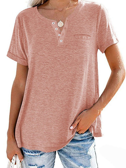 NTG Fad Pink / S Fashion Solid Color Pocket Short Sleeve T-Shirt