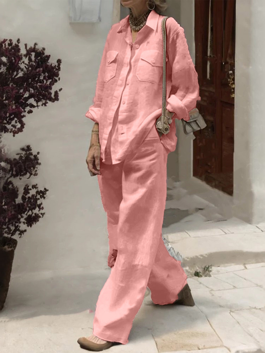 NTG Fad Pink / S Long-sleeved Shirt Loose Pants Set