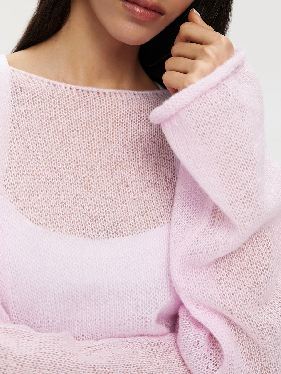 NTG Fad Pink / S Oversized Trumpet Sleeves Knitted T-shirt