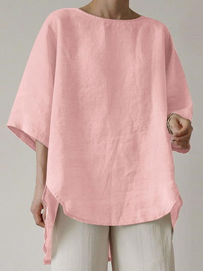 NTG Fad Pink / S Women's Casual Pure Color Half Sleeve Cotton And Linen Shirt