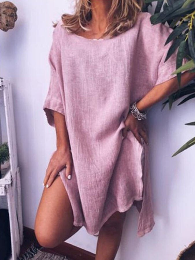 NTG Fad Pink / S Women's Casual Slit Cotton And Linen Dress