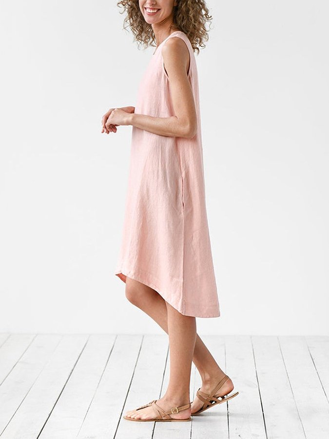 NTG Fad Pink / S Women's Casual Solid Color Sleeveless Flowy Cotton Dress