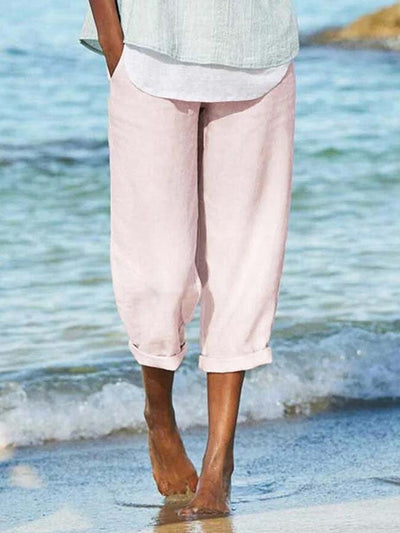 NTG Fad Pink / S Women's Cotton Linen Comfortable Casual Pants