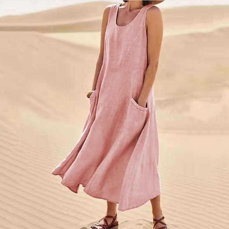 NTG Fad Pink / S Women's Sleeveless Cotton And Linen Dress
