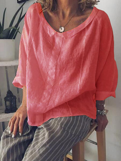 NTG Fad Pink / S Women's Solid Color Small Lapel Pullover Cotton Linen Shirt