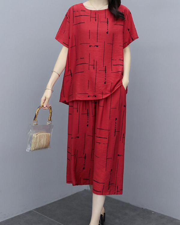 NTG Fad Printing Casual Two-piece 3/4 Length Pants Suits